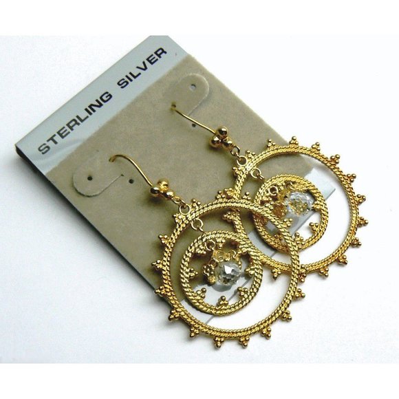 Dangle Crystal drop 18K Gold over SILVER Earrings - Picture 5 of 5